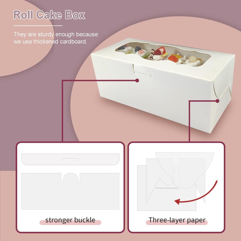 Aumodizzy 30pcs 9x4x3.5 Inch Cookie Boxes White Bakery Boxes with Window, Loaf Cake Boxes for Roll Cakes, Desserts, Muffins, Donuts, Candies and Pastries(9 Inch) - Image 5